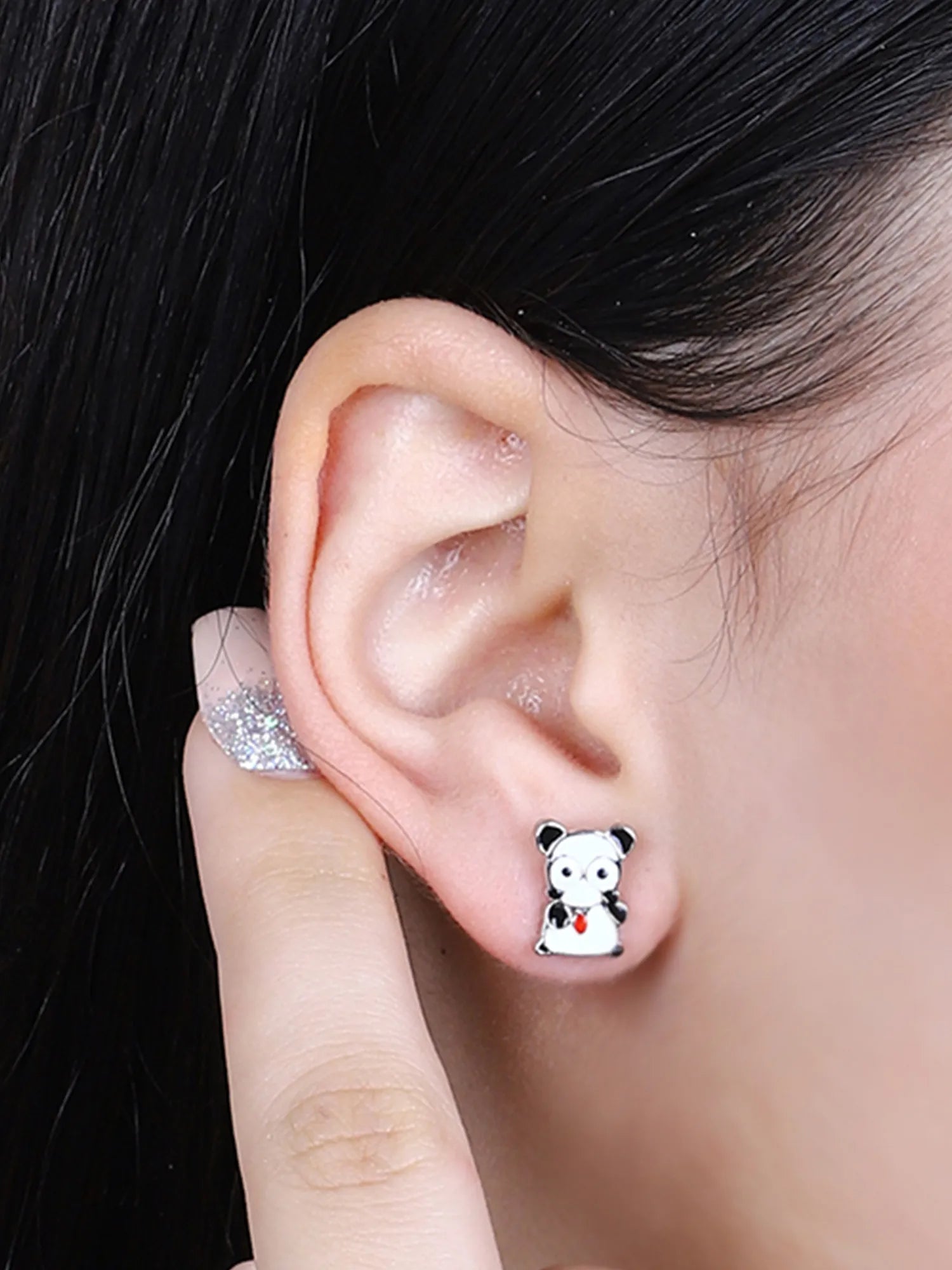 Sylvexia Silver Nerdy Panda Earrings