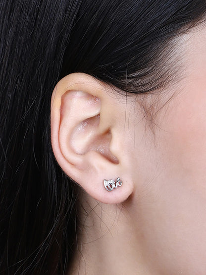 Sylvexia Silver Love Script Crystal Stud Earrings