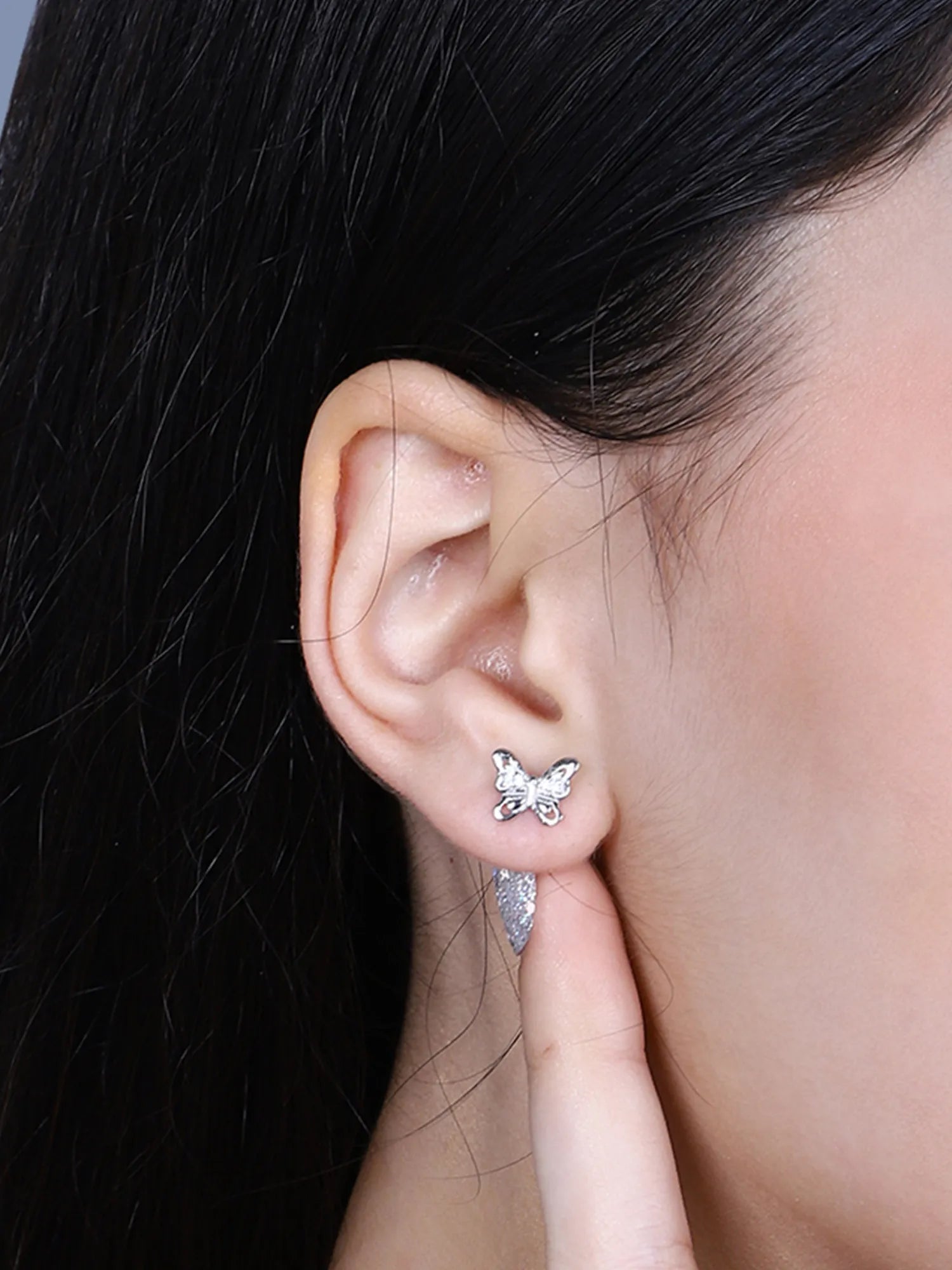 Sylvexia Silver Butterfly Bow Crystal Stud Earrings for Women