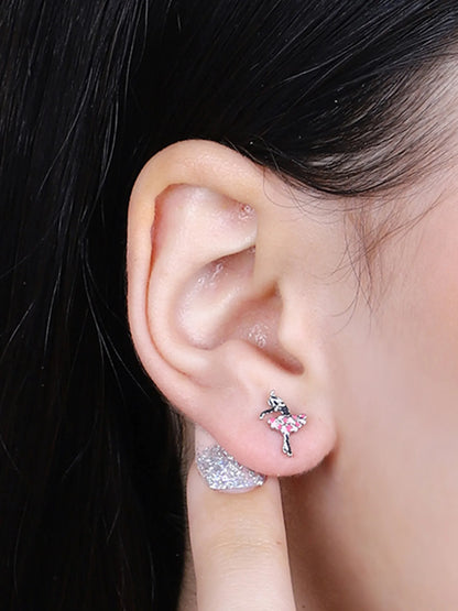 Sylvexia Pink Ballet Dancer Stud Earrings