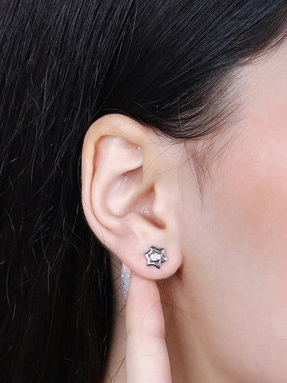 Sylvexia  Silver Sparkling Star Crystal Stud Earrings for Women