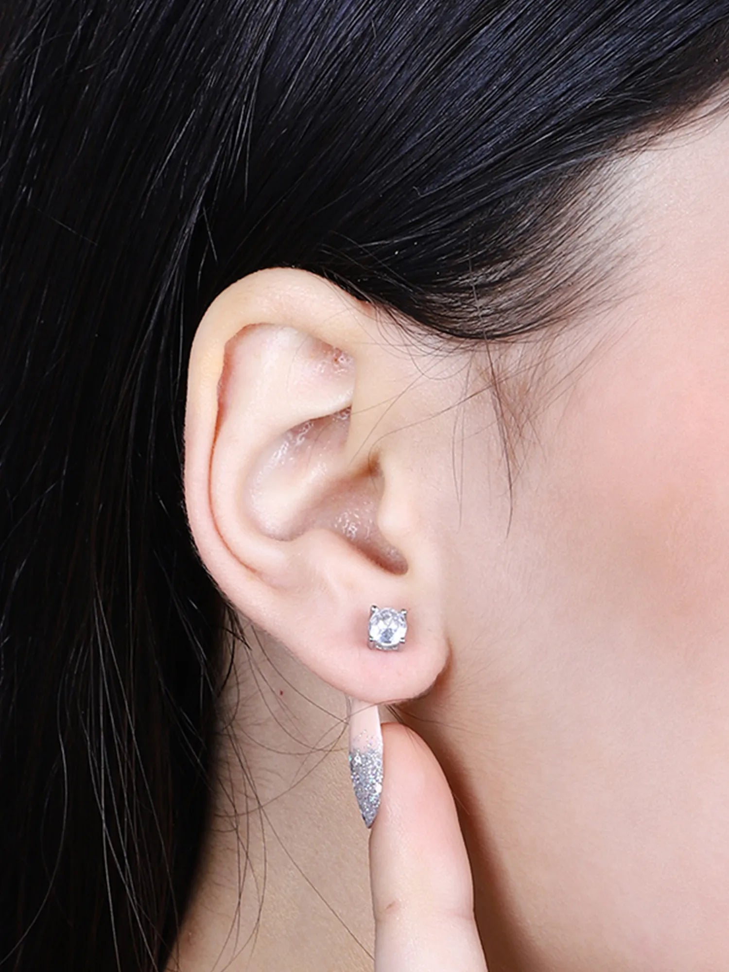 Sylvexia Silver Classic Round Solitaire Crystal Stud Earrings