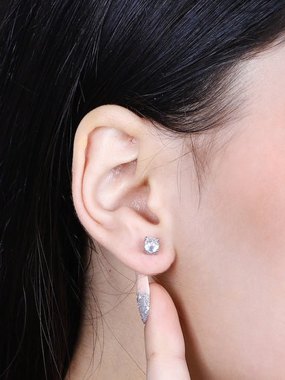Sylvexia Silver Classic Round Solitaire Crystal Stud Earrings
