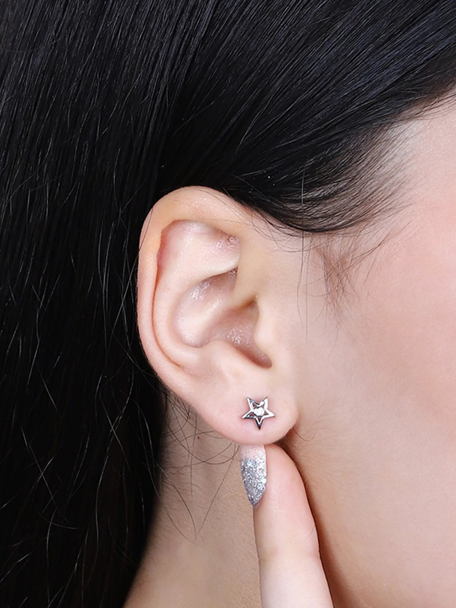 Sylvexia Silver Sparkling Star Stud Earrings