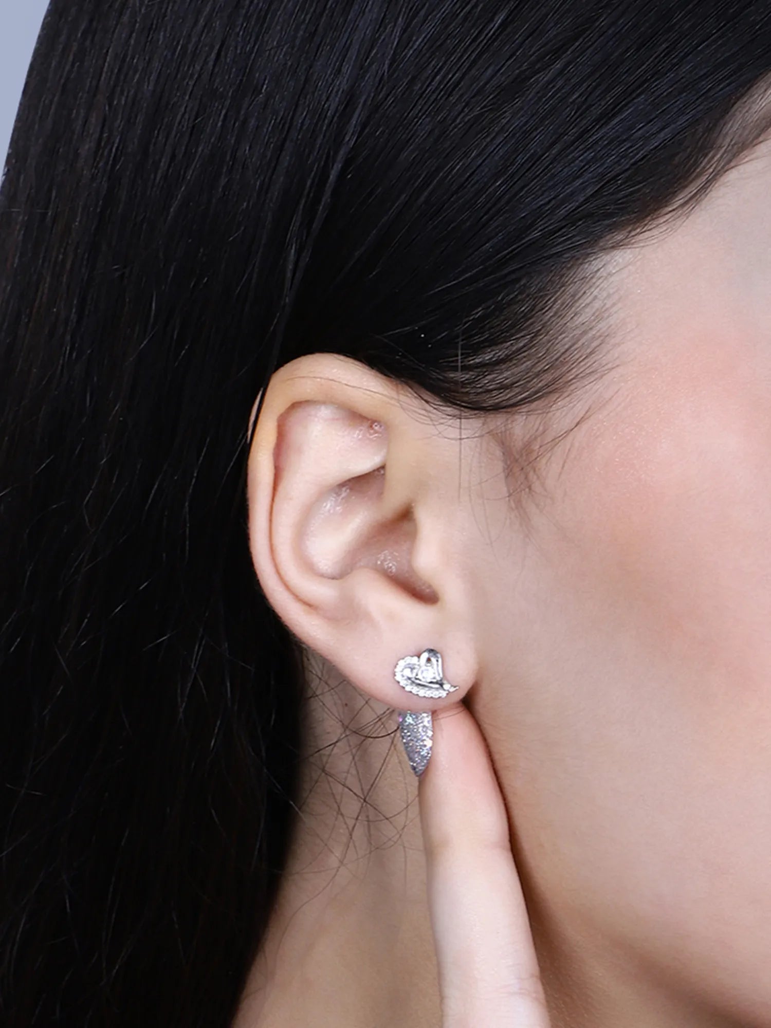 Sylvexia Silver Shimmering Heart Whisper Stud Earrings