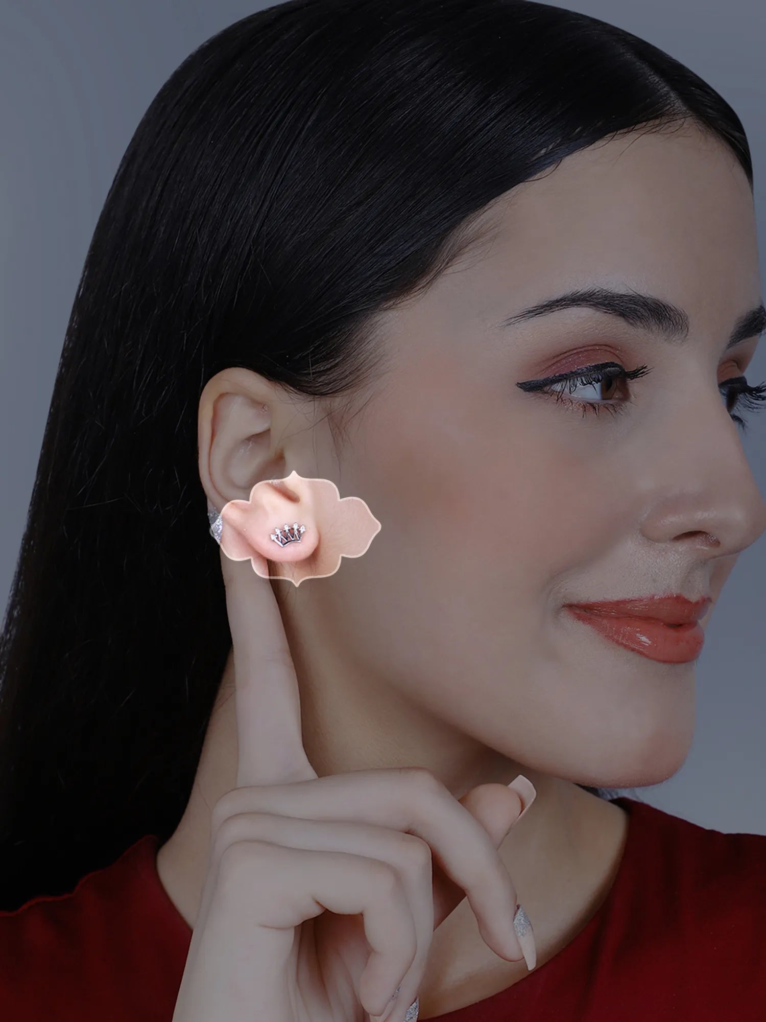 Sylvexia Silver  Royal Crown Crystal Stud Earrings for Women