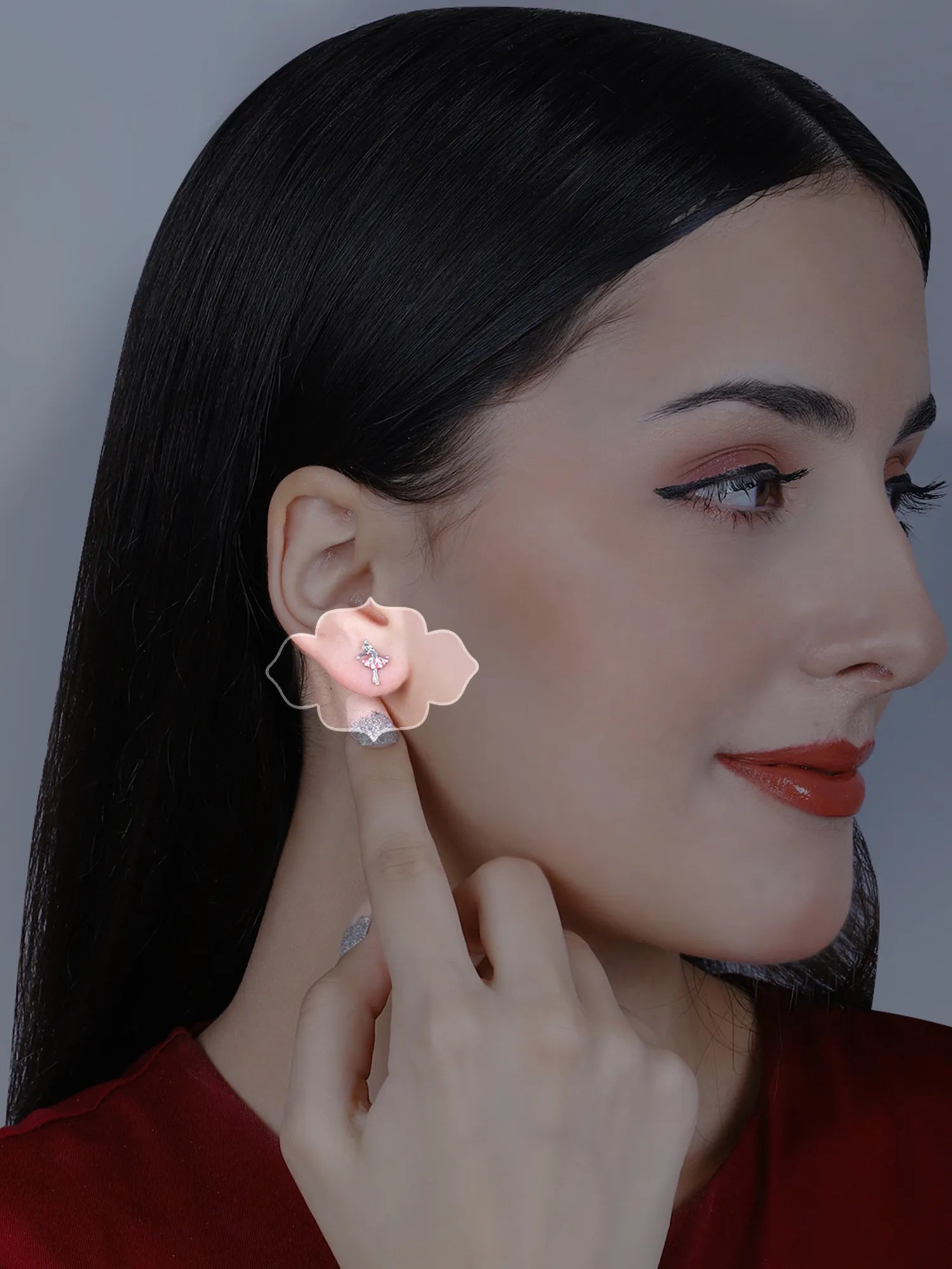 Sylvexia Pink Ballet Dancer Stud Earrings