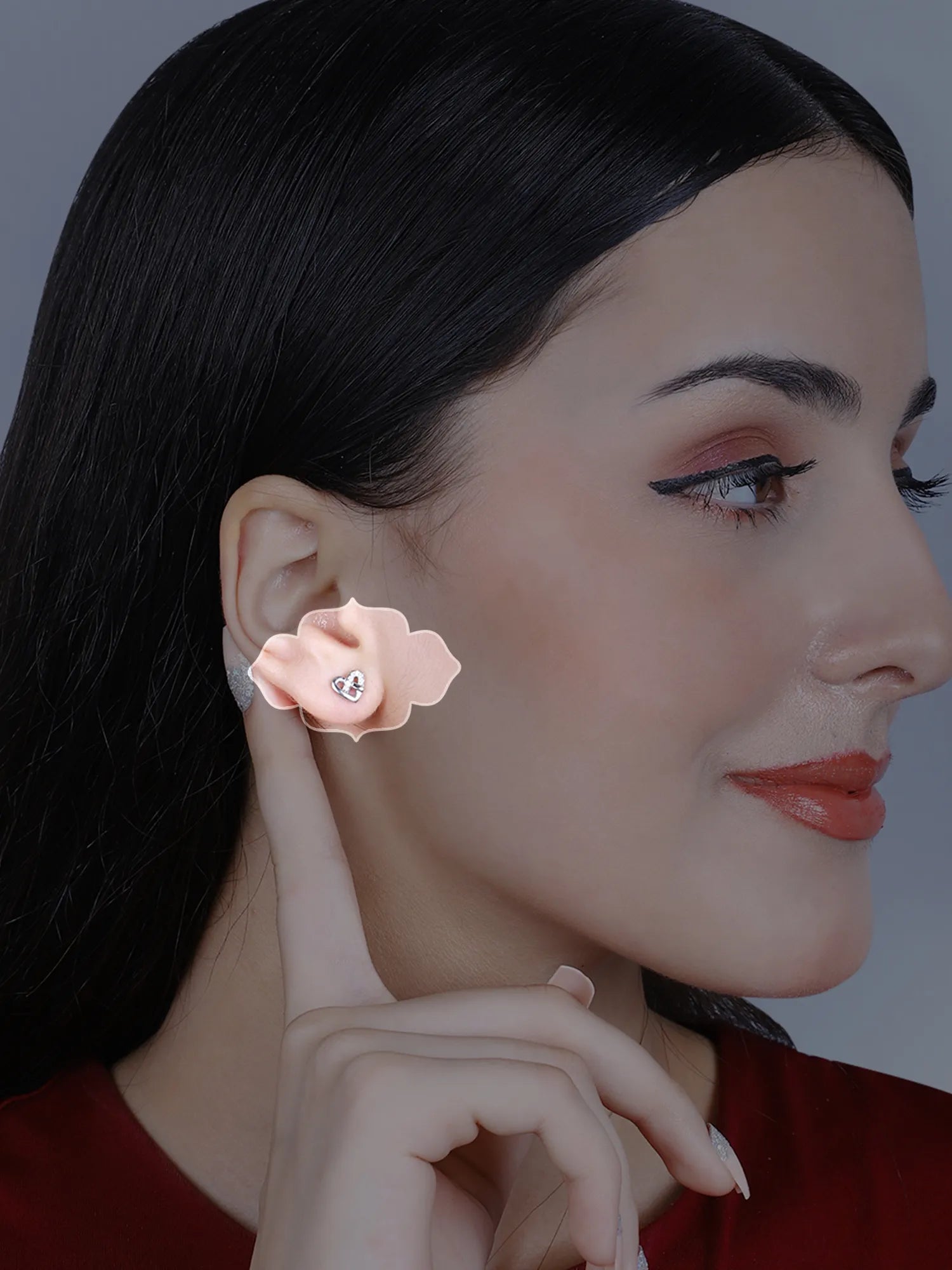 Sylvexia Silver Interlocked Heart Crystal Stud Earrings