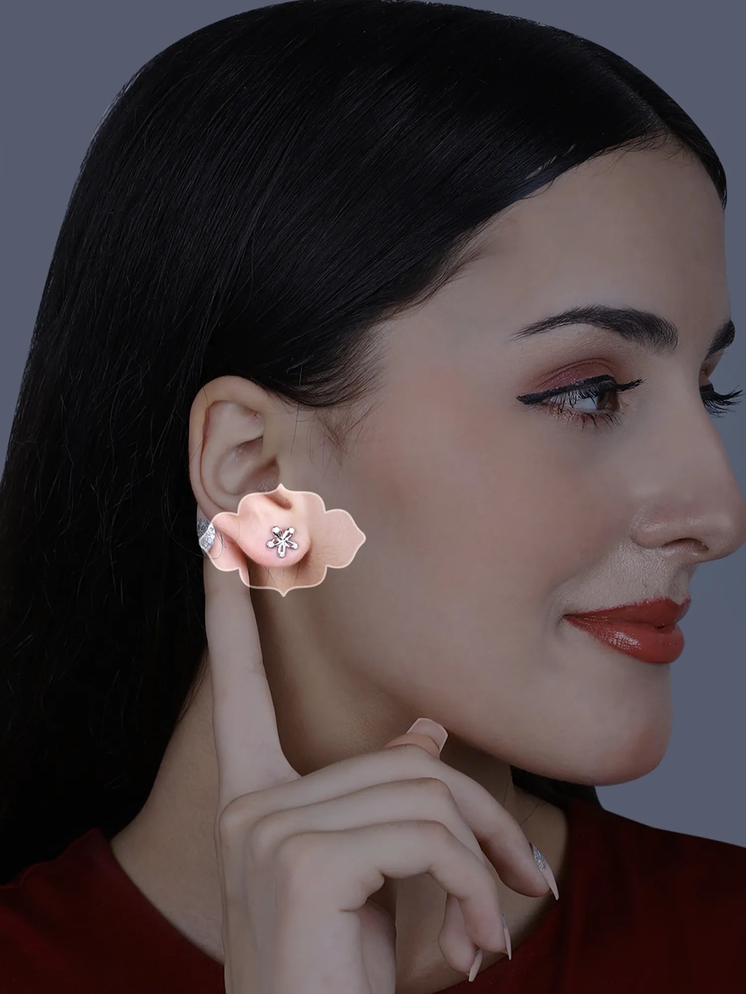 Sylvexia Silver Floral Crystal Stud Earrings