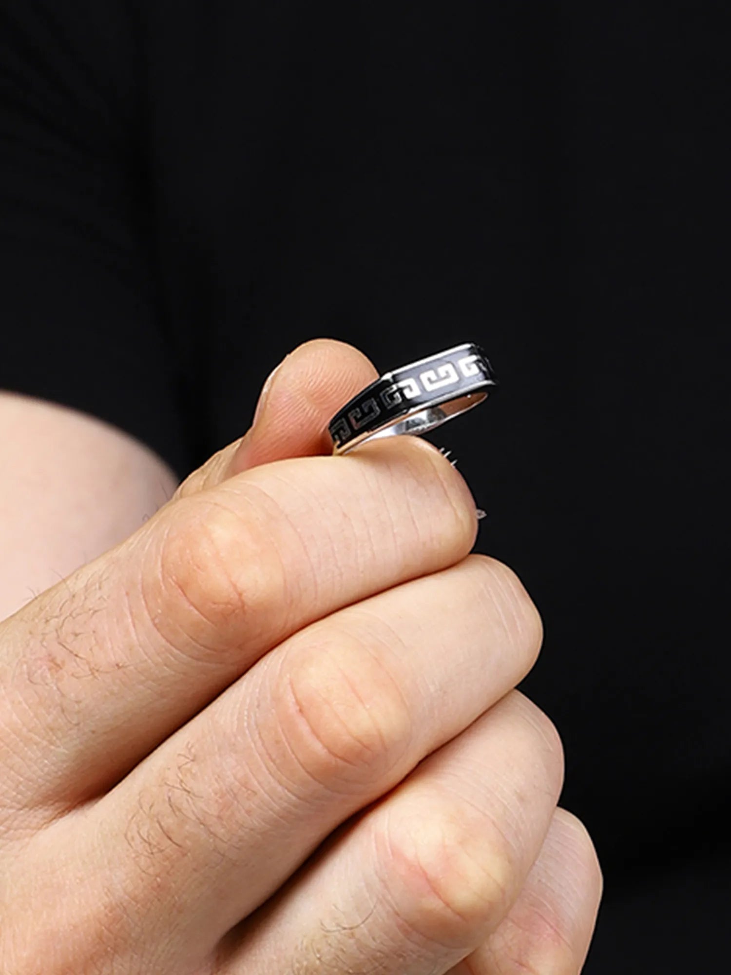 Sylvexia Black Pattern Silver Ring for Men | Minimal Designer Ring