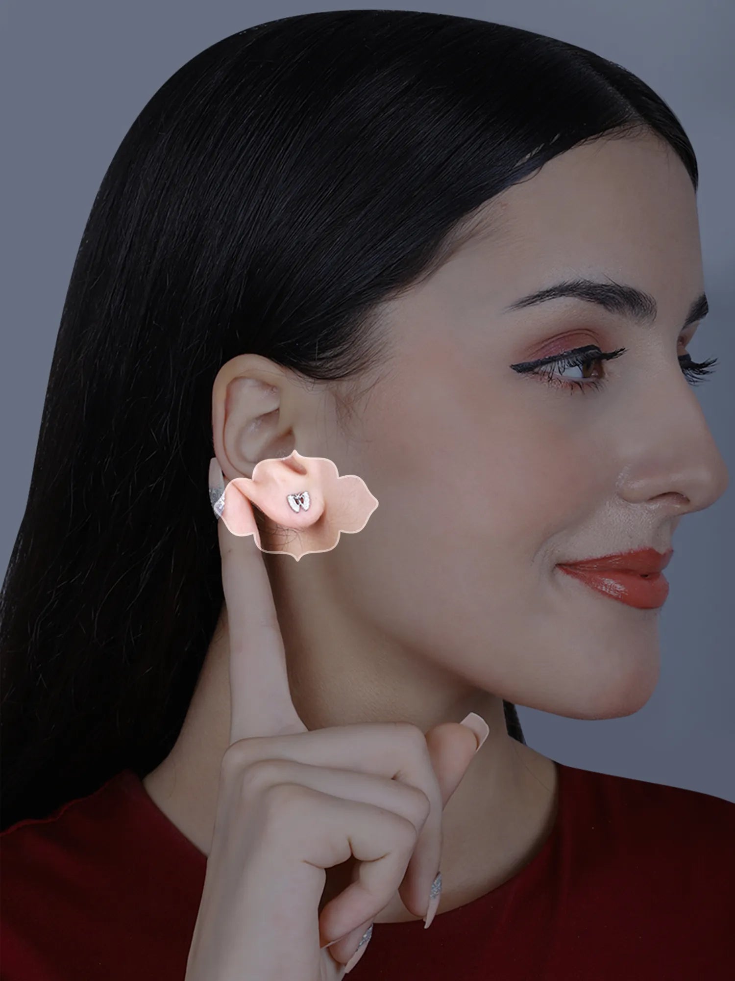 Sylvexia Silver Crystal Butterfly Stud Earrings