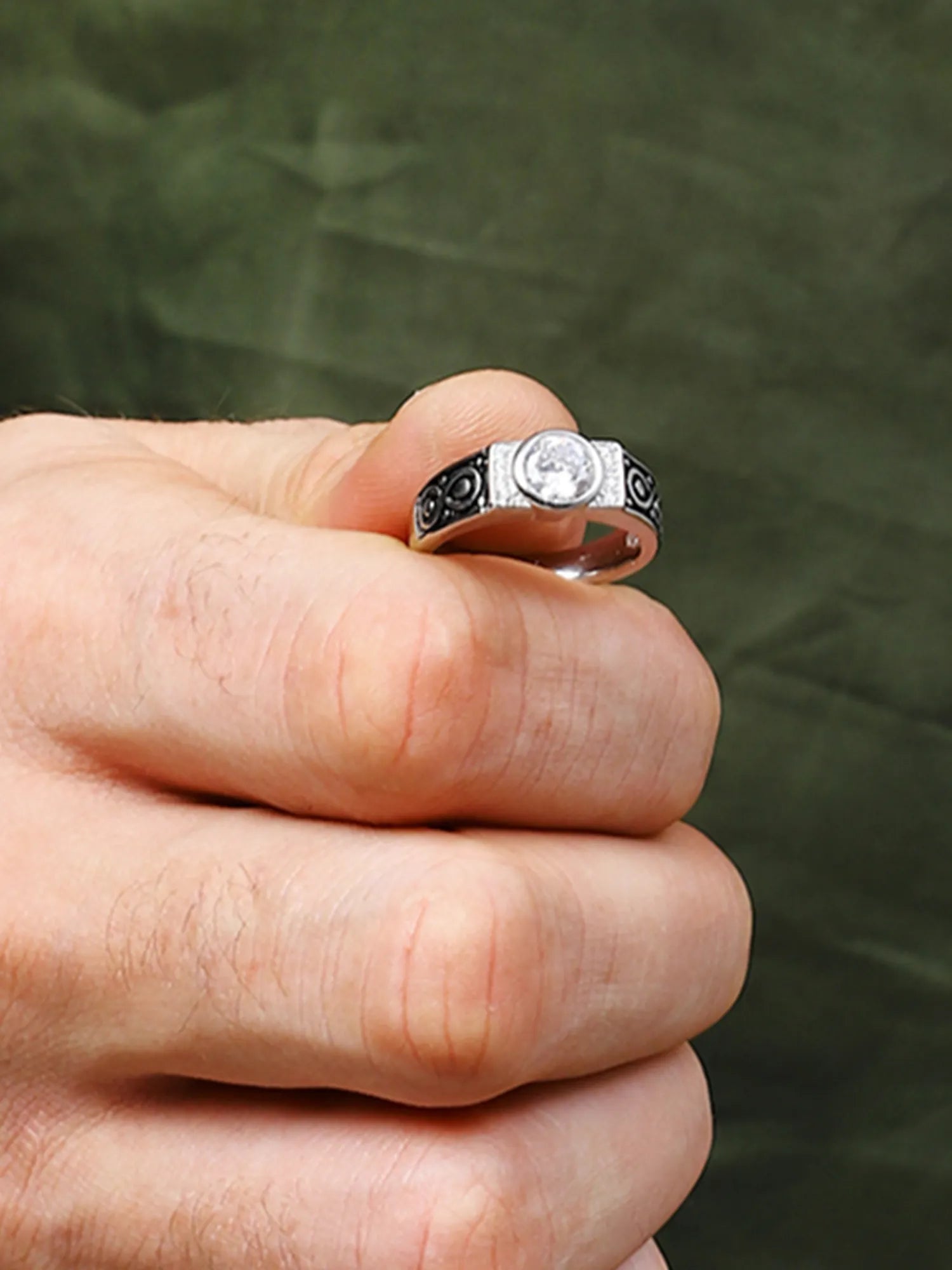 Sylvexia 925 Sterling Silver CZ Stone Designer Ring for Men