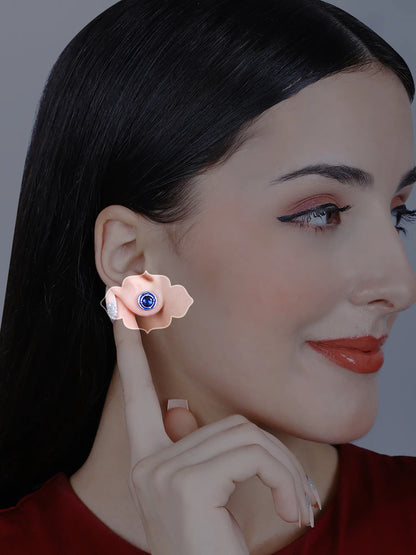 Sylvexia Silver Royal Blue Round Crystal Stud Earrings