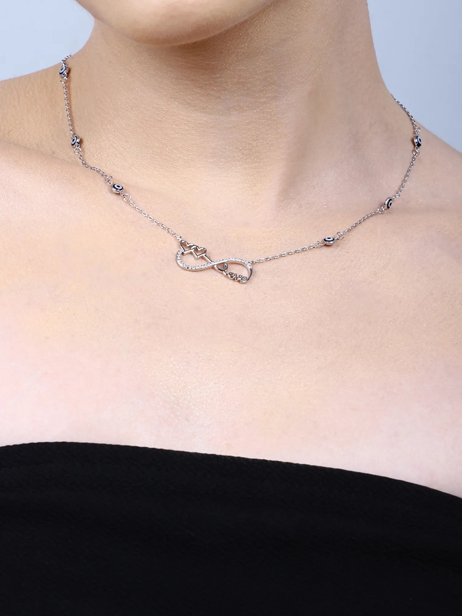 Silver Evil Eye Necklace with Infinity Love Pendant