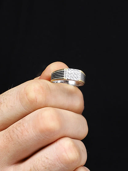 Sylvexia 925 Sterling Silver Gold Plated CZ Designer Ring for Men
