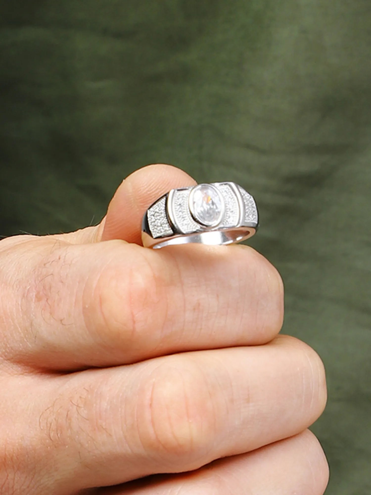 Sylvexia 925 Sterling Silver Round CZ Stone Ring for Men