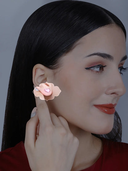 Sylvexia Silver Pink Heart Enamel Stud Earrings