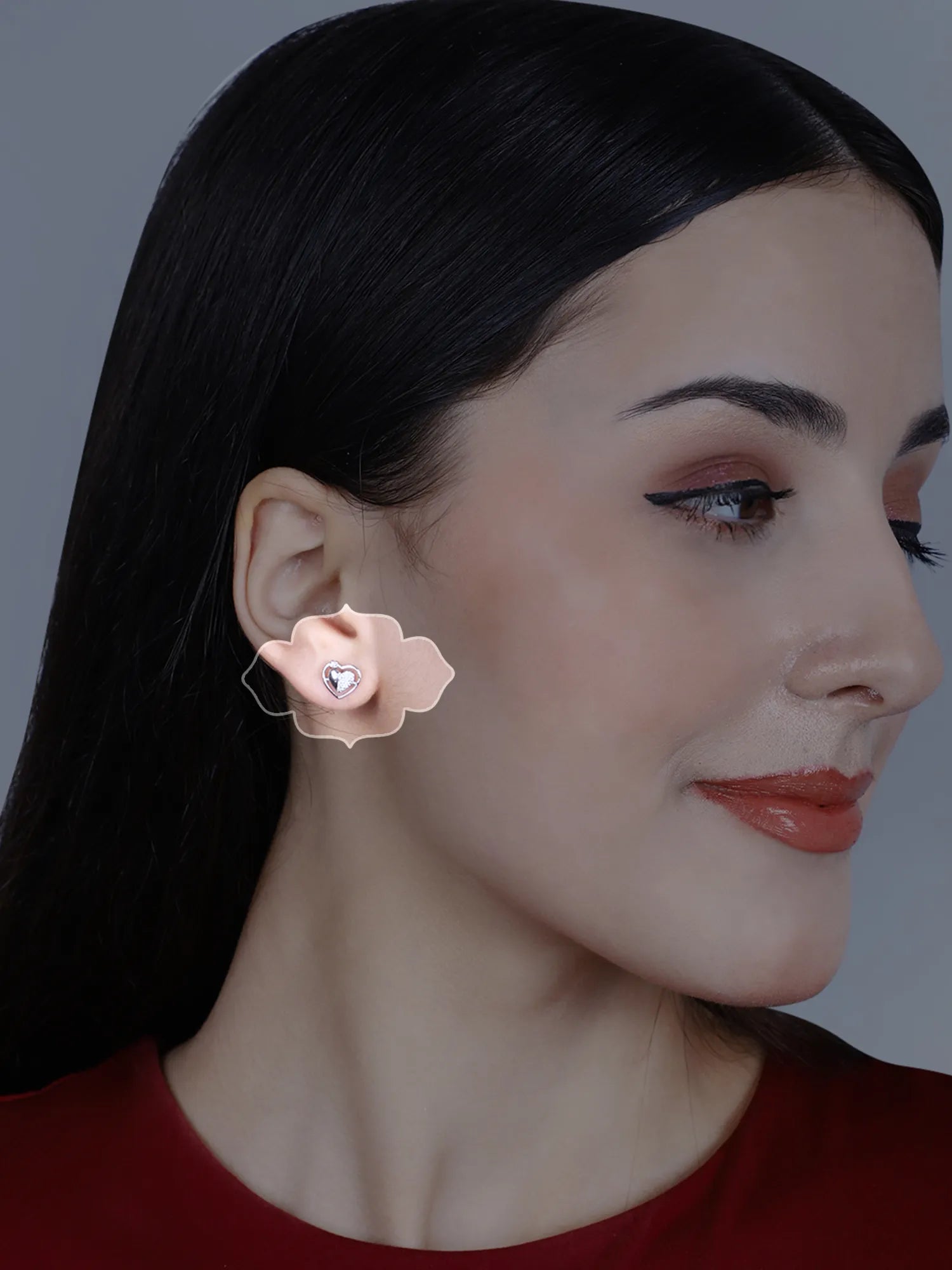 Sylvexia Silver Split Heart Crystal Stud Earrings