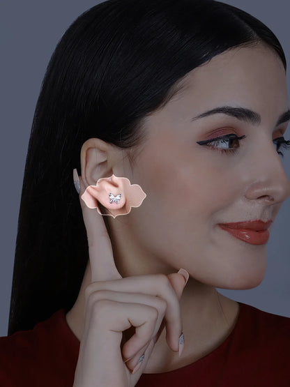 Sylvexia Silver Butterfly Bow Crystal Stud Earrings for Women