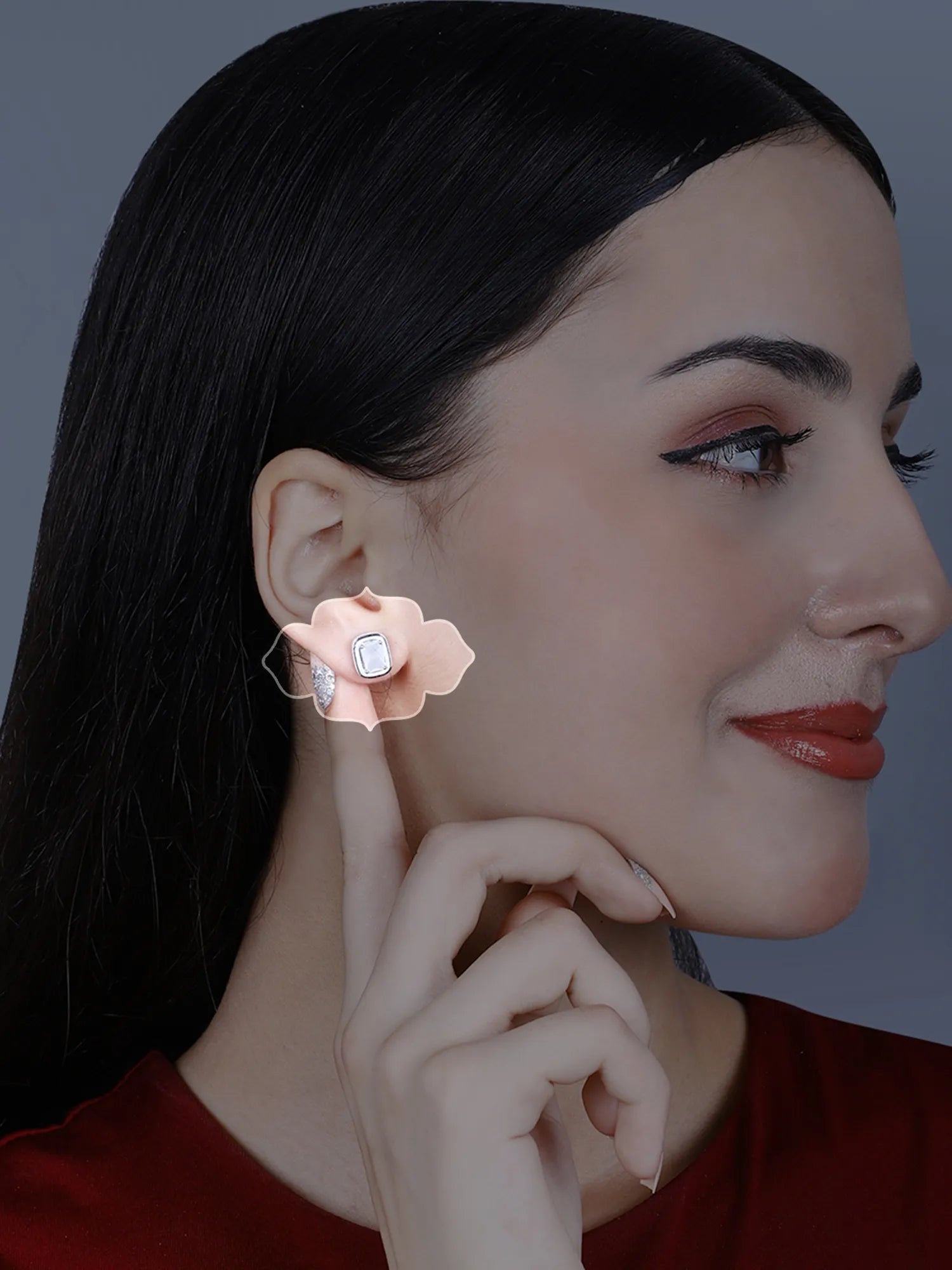 Sylvexia Silver Rectangular Minimal Stud Earrings