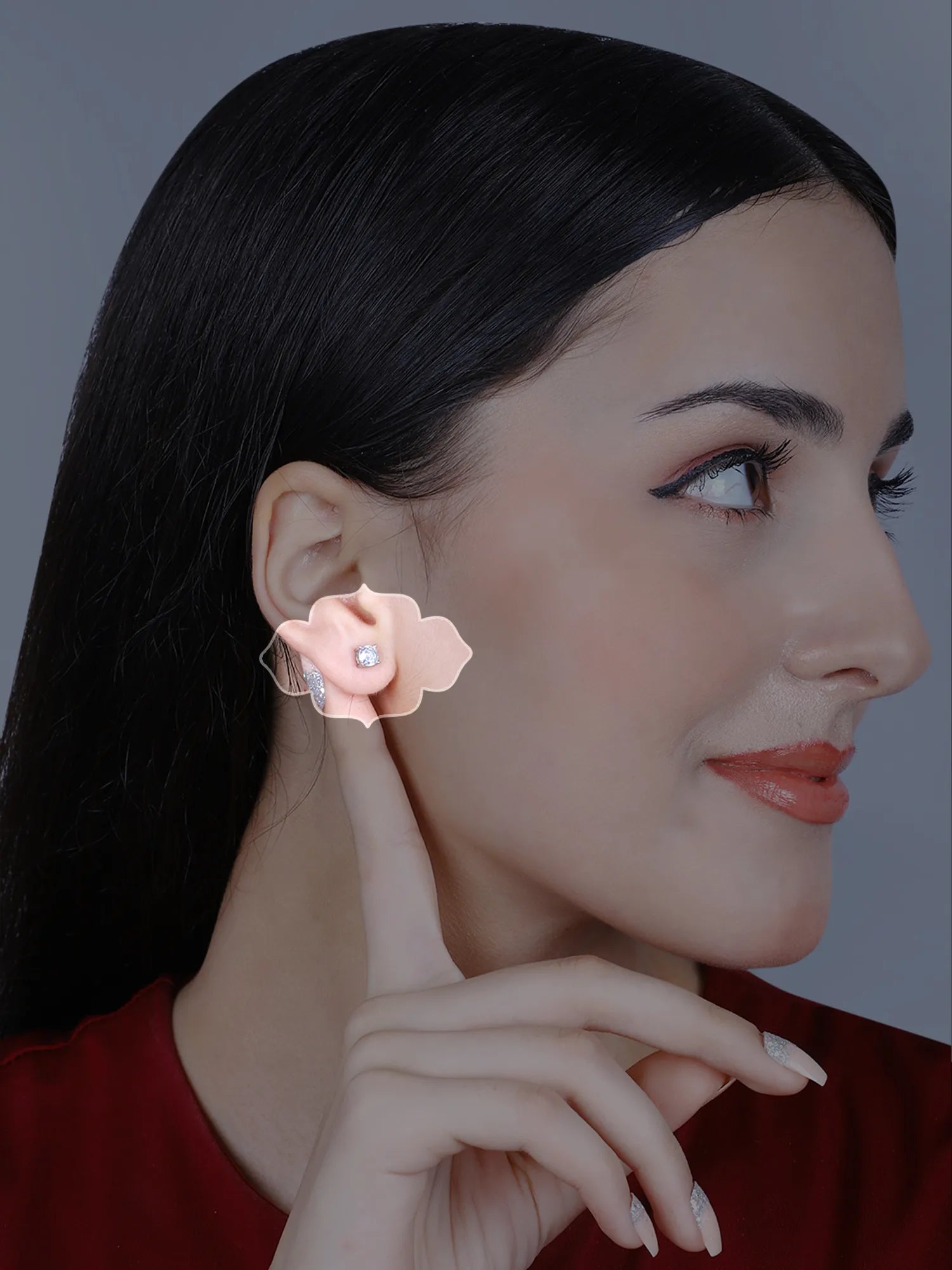 Sylvexia Silver Classic Round Solitaire Crystal Stud Earrings for Women