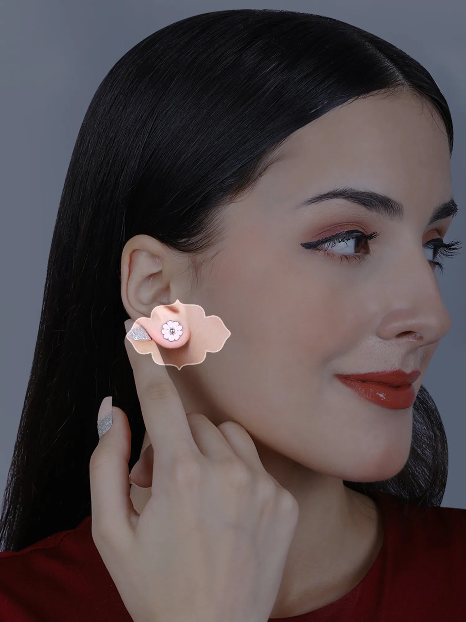 Sylvexia Silver Pink Blossom Stud Earrings