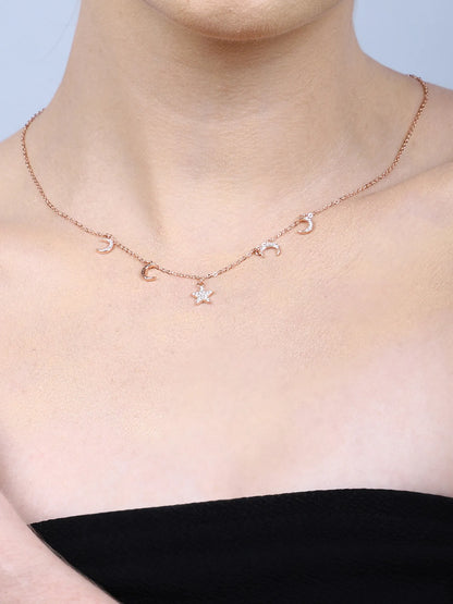 Sylvexia 925 Sterling Silver Moon & Star Charm Necklace for Women