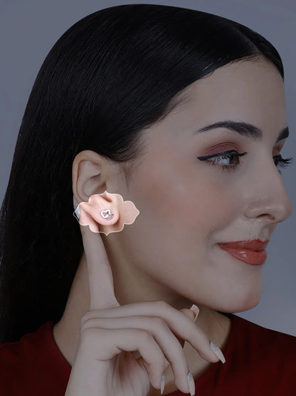 Sylvexia Double Heart Silver Stud Earrings for Women