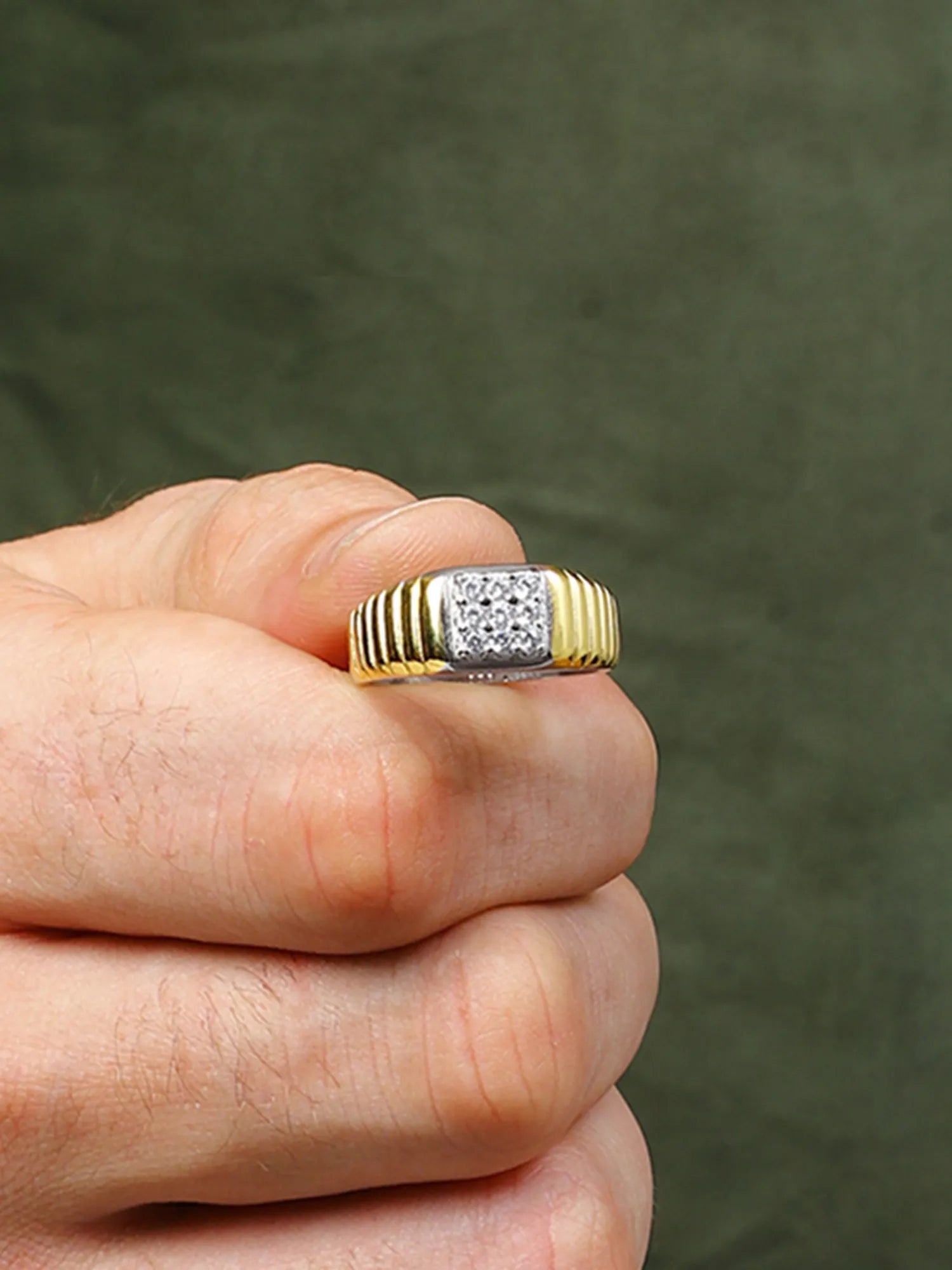 Sylvexia Men’s Gold Finish 925 Sterling Silver Square Stone Designer Ring