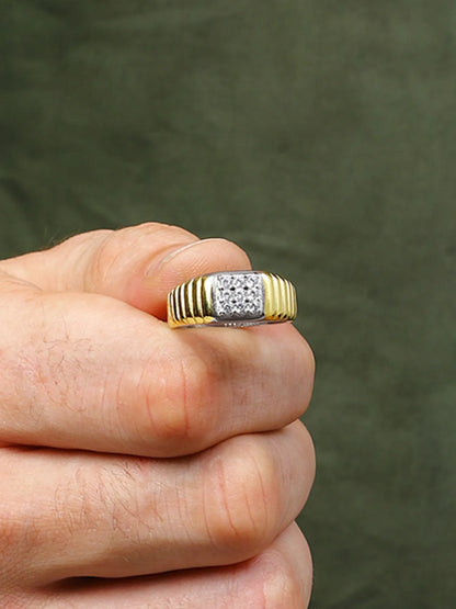 Sylvexia Men’s Gold Finish 925 Sterling Silver Square Stone Designer Ring