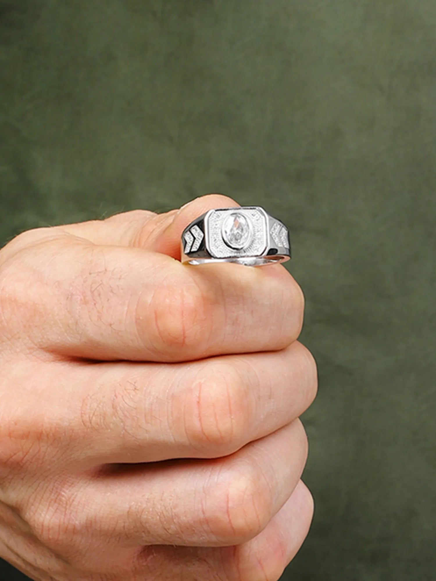 Men’s 925 Sterling Silver Diamond Square Ring
