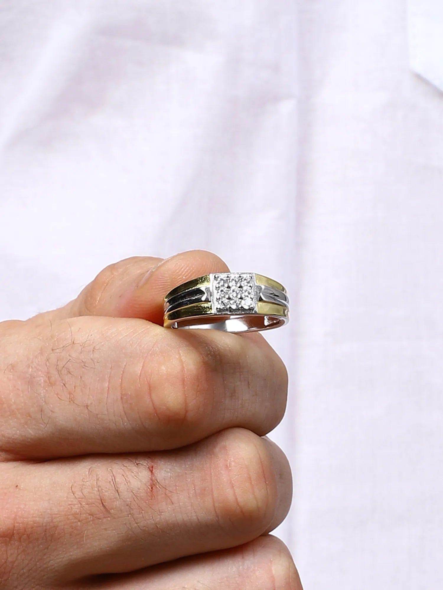 Sylvexia Two-Tone Gold & Silver CZ Cluster Men’s Ring