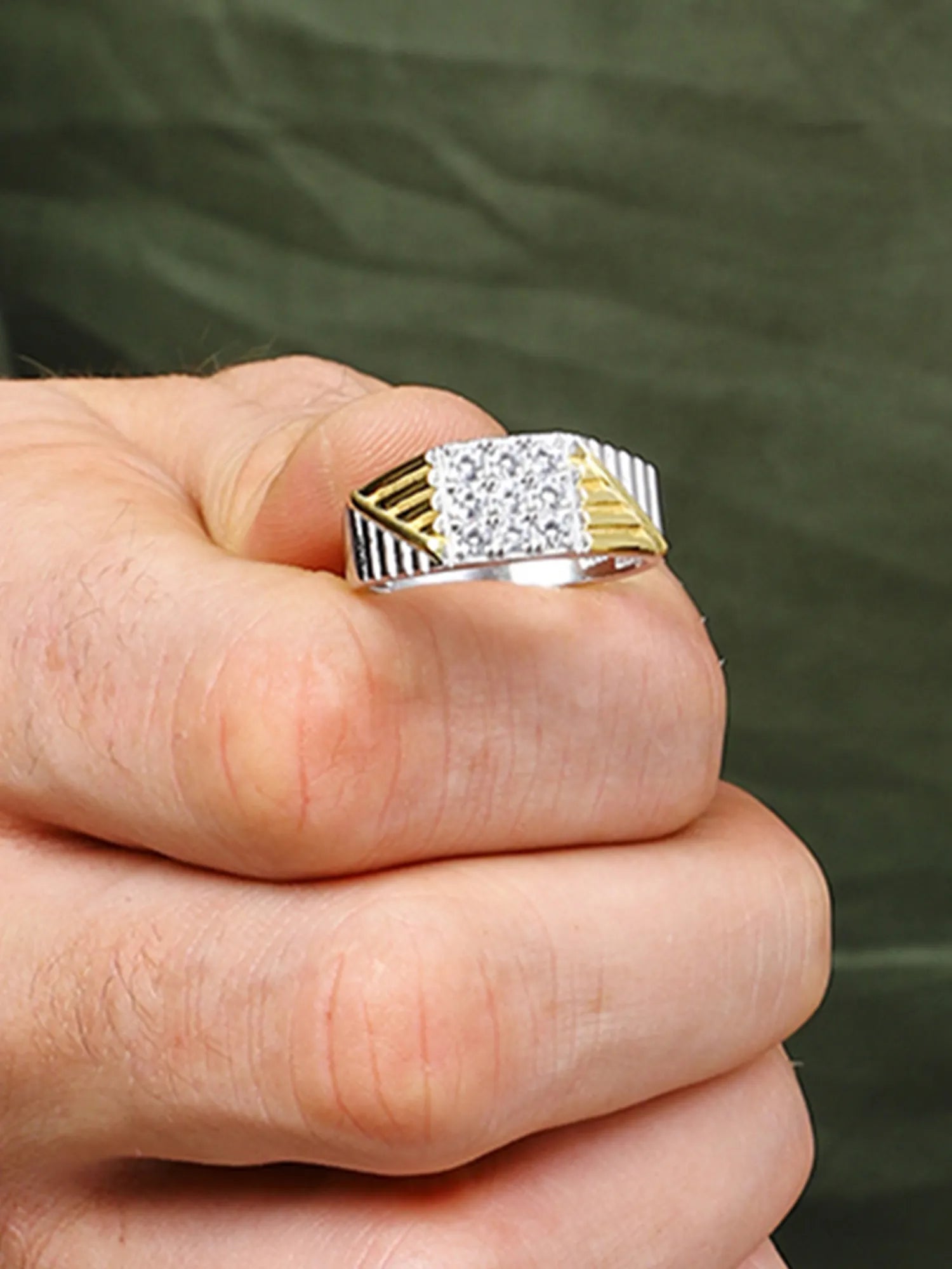 Sylvexia 925 Sterling Silver Two Tone CZ Ring for Men | Gold & Silver Designer Ring