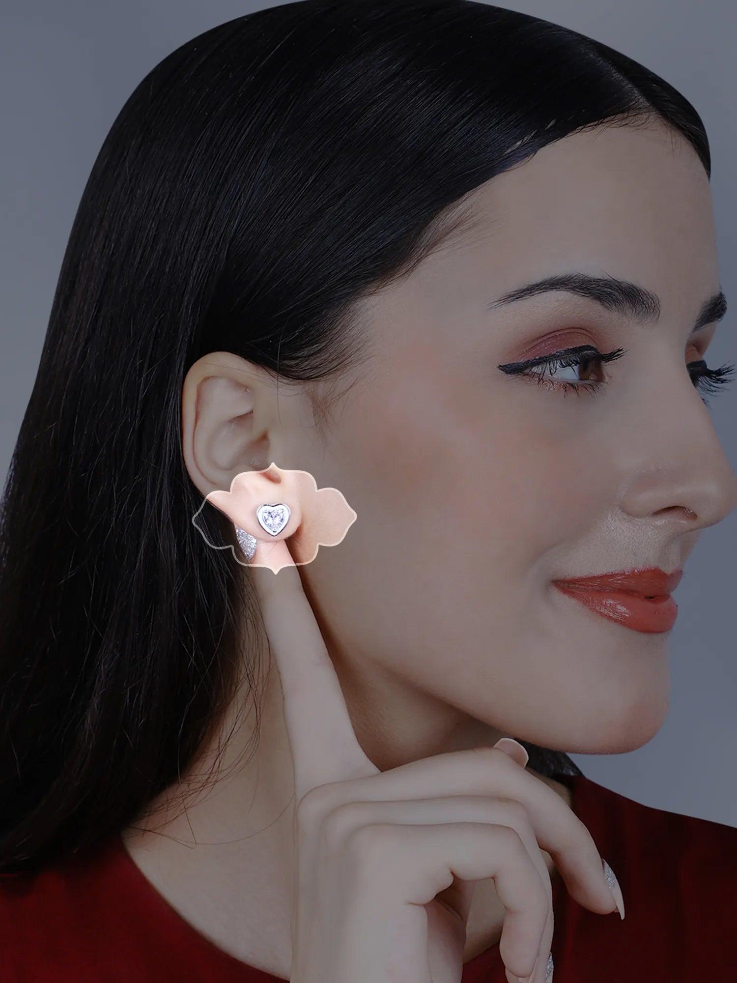 Sylvexia Silver Heart Cut Crystal Stud Earrings