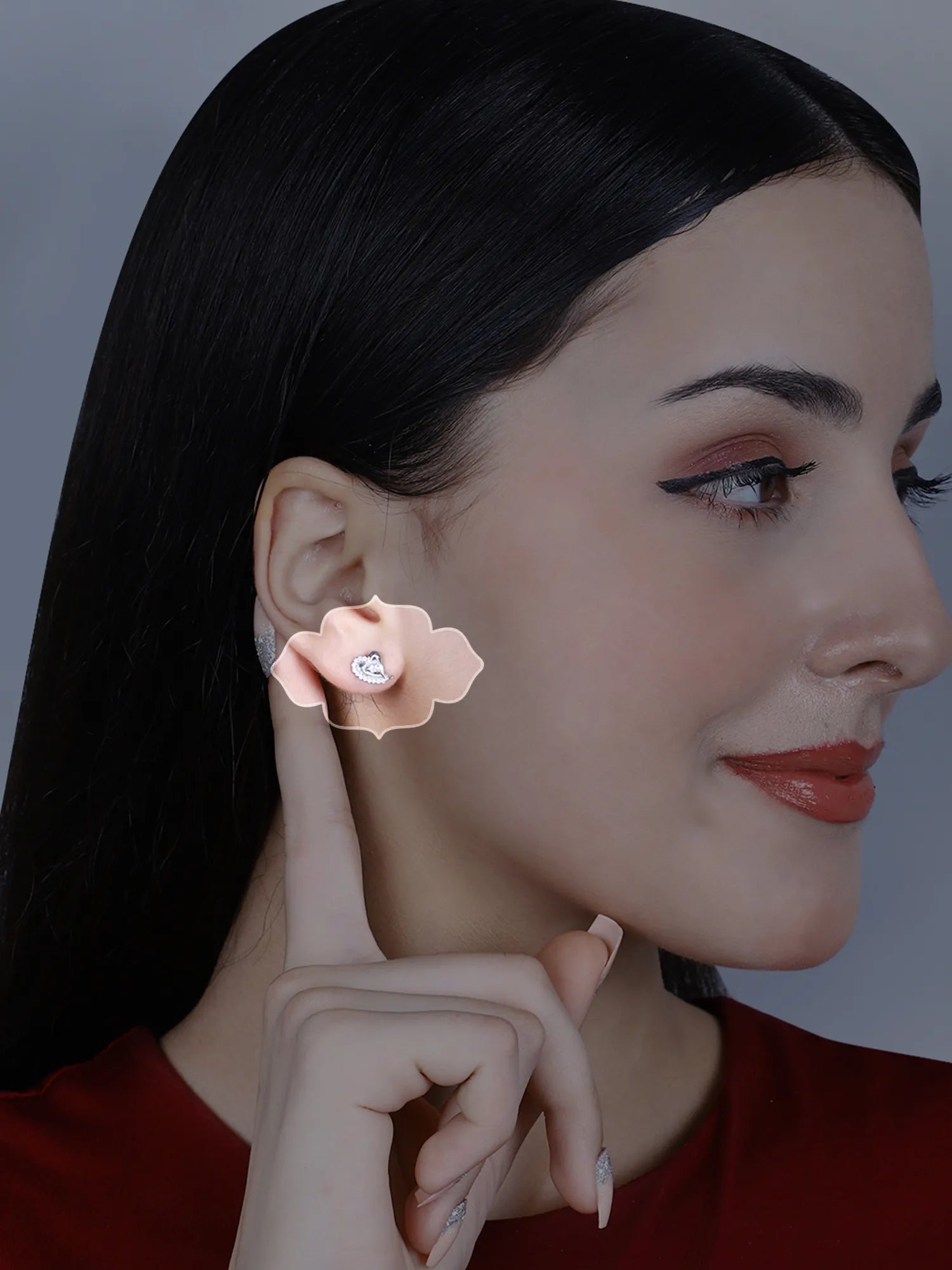 Sylvexia Silver Shimmering Heart Whisper Stud Earrings
