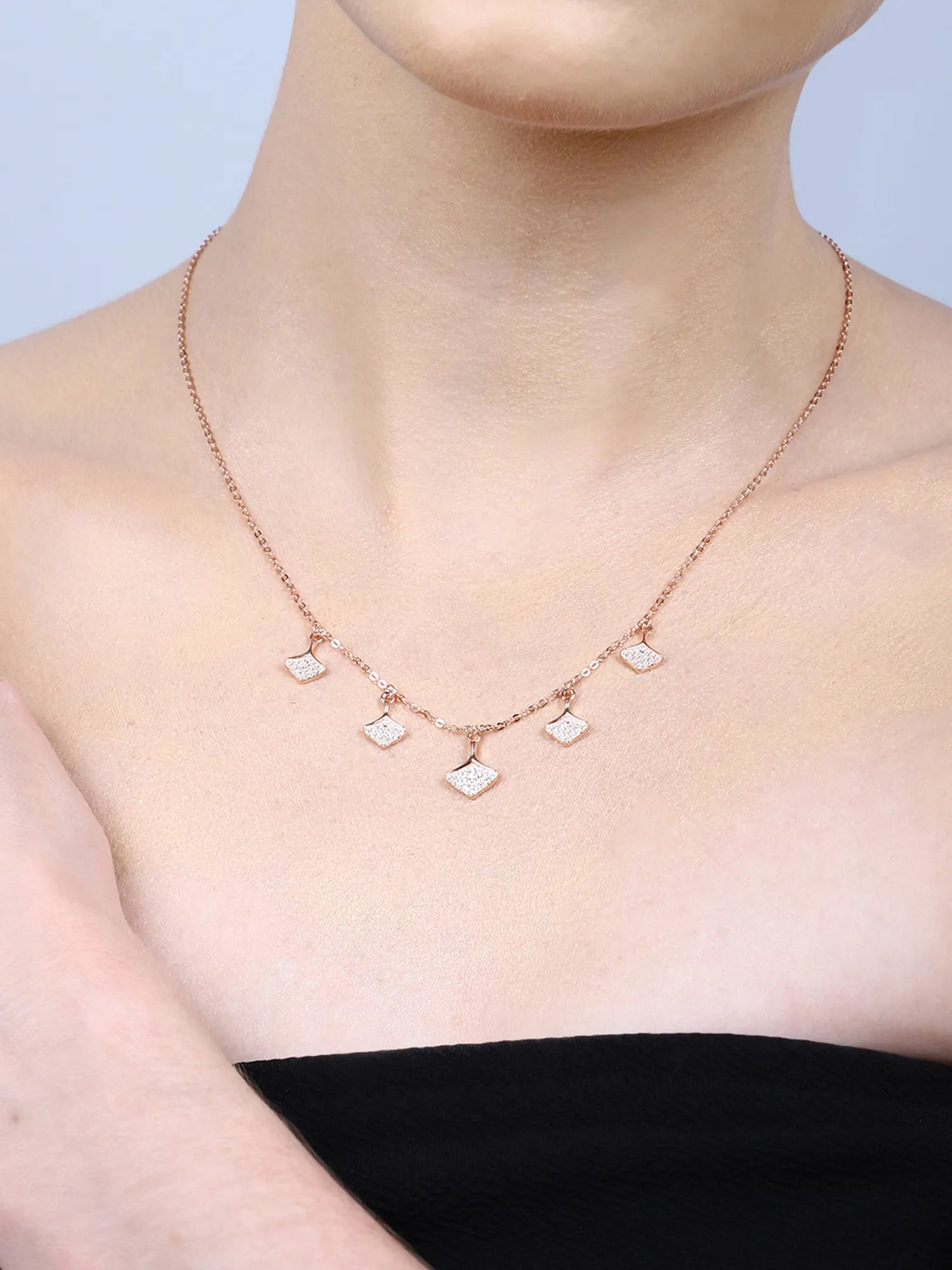 Women Sterling Silver Traingle Charm Princess Necklace