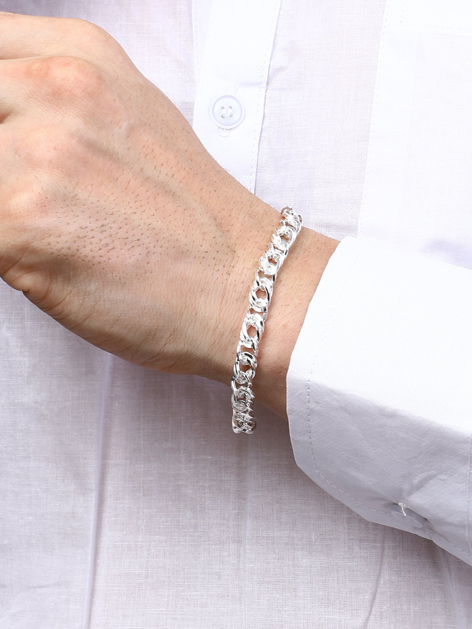 SYLVEXIA 925 Sterling Silver Oval Link Chain Bracelet for Men
