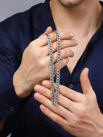 Sylvexia 925 Sterling Silver Blue-Tone Cuban Link Chain for Men