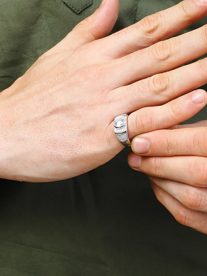Sylvexia 925 Sterling Silver Round CZ Stone Ring for Men
