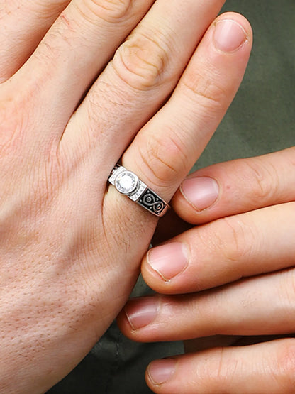 Sylvexia 925 Sterling Silver CZ Stone Designer Ring for Men
