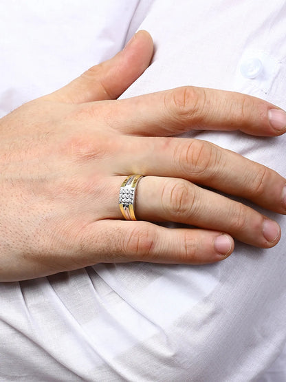 Sylvexia Two-Tone Gold & Silver CZ Cluster Men’s Ring