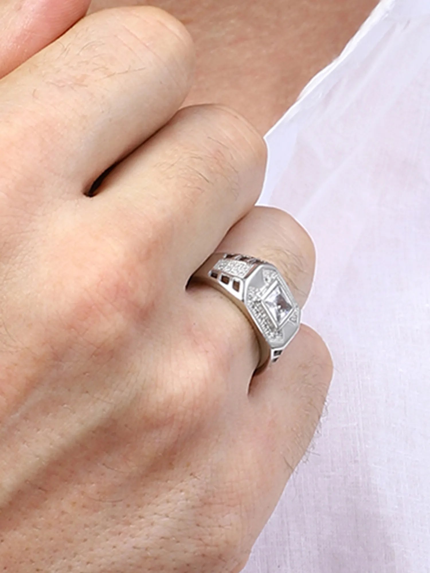 Sylvexia Men’s Silver Square Diamond Ring Stylish