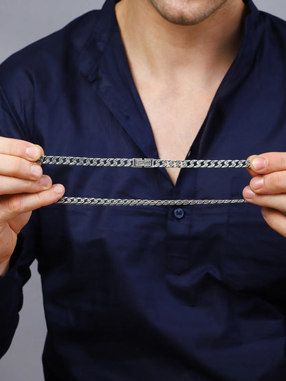 Sylvexia 925 Sterling Silver Rectangle Link Chain for Men
