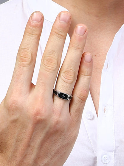 Sylvexia Men’s Silver Square Diamond Ring Classic Statement Ring