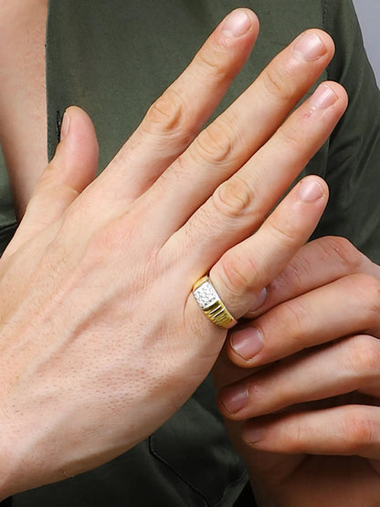 Sylvexia Men’s Gold Finish 925 Sterling Silver Square Stone Designer Ring