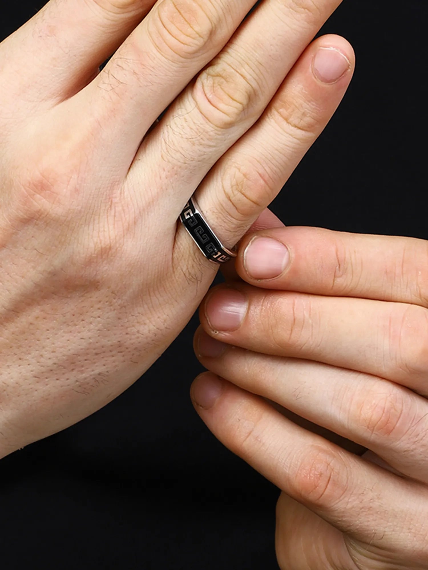 Sylvexia Black Pattern Silver Ring for Men | Minimal Designer Ring