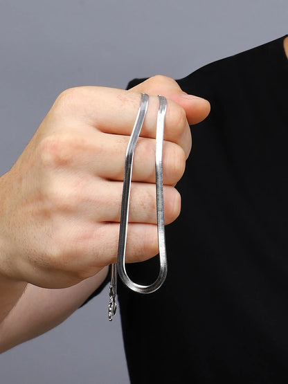 Sylvexia Silver Flat Snake Chain Necklace for Men | Sleek Minimal Chain