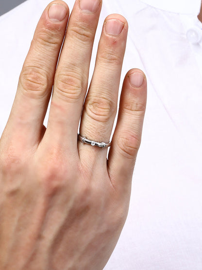 Sylvexia 925 Sterling Silver Mens Ribbed CZ Band Ring