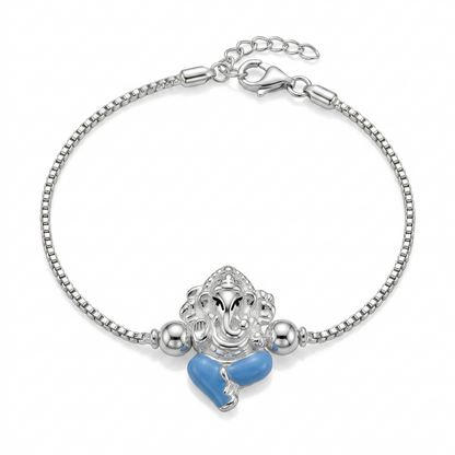 SYLVEXIA 925 Sterling Silver Blue Ganesha Rakhi Bracelet for Brother