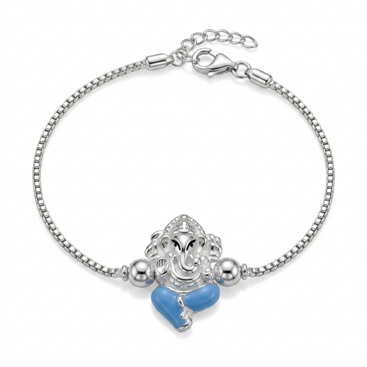 SYLVEXIA 925 Sterling Silver Blue Ganesha Rakhi Bracelet for Brother
